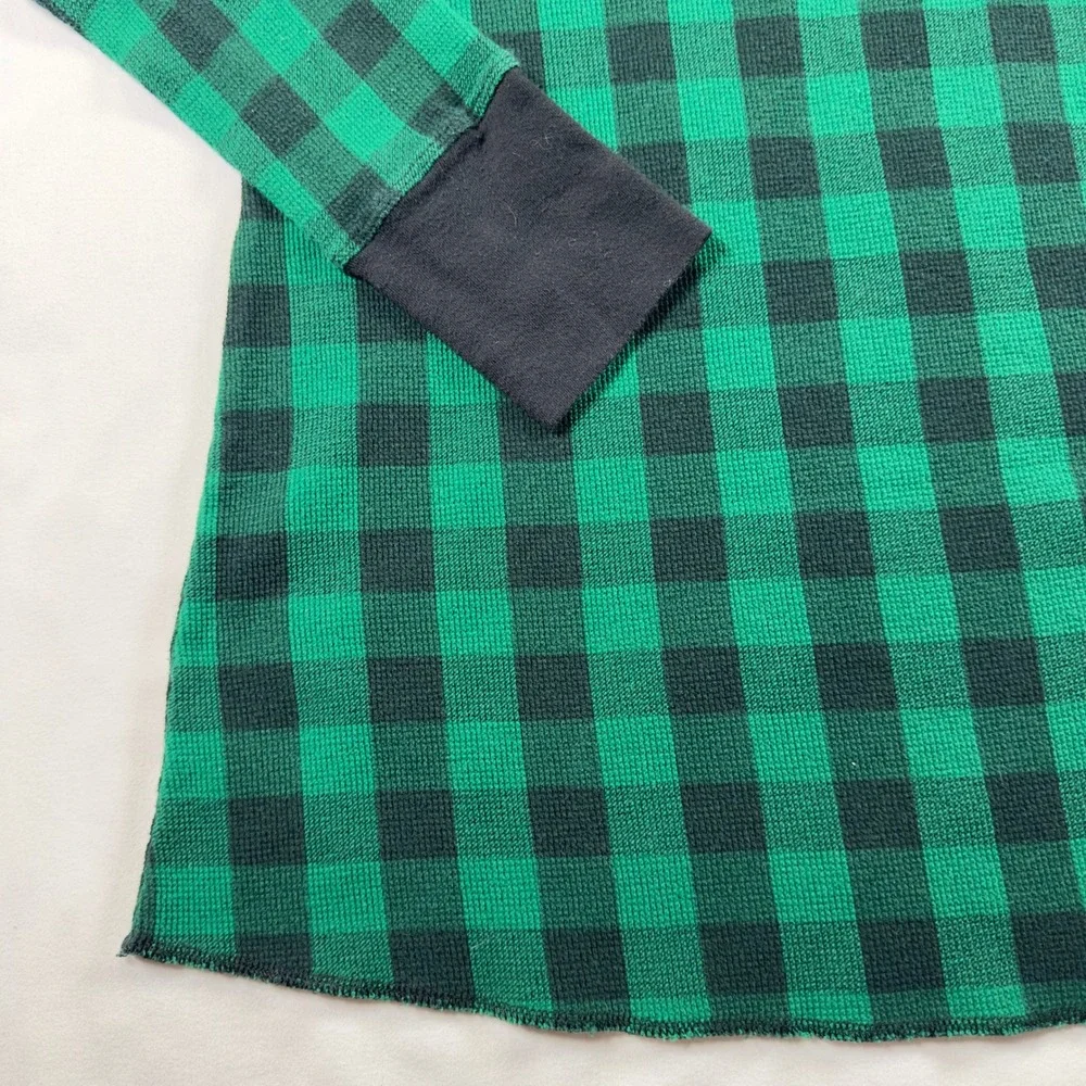 Victoria's Secret Womens Medium Green Black Plaid Thermal L/S Sleep Shirt Pajama